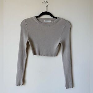 Pull&Bear Beige Ribbed Crop Top